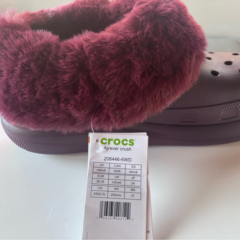 CROCS Burgundy Fur-Lined Platform Clogs - Picture 3 of 6